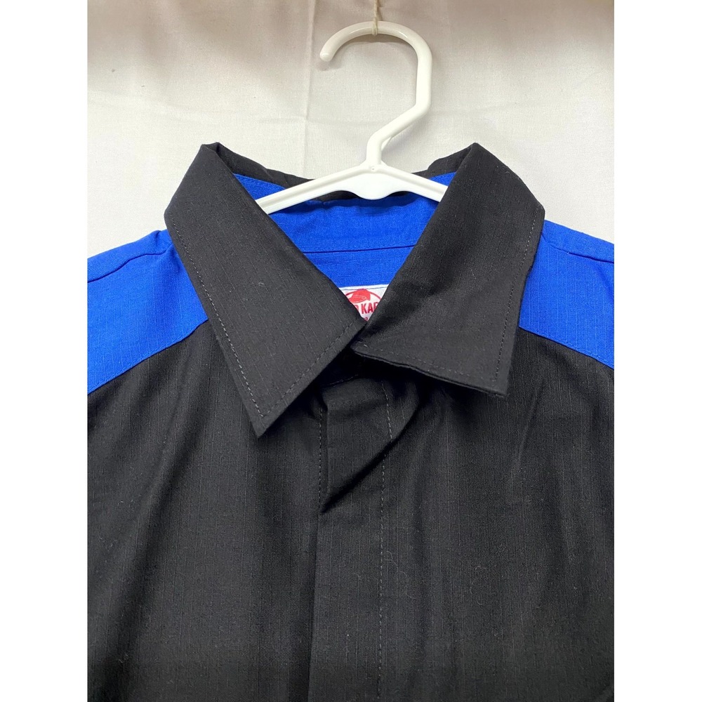 Red Kap Shirt Mens Large Black Blue Colorblock Cotton Long Sleeve Button Up